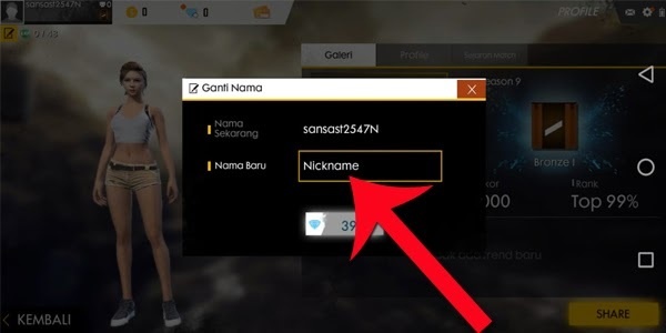Cara Mengganti Nama Nickname Free Fire Gratis