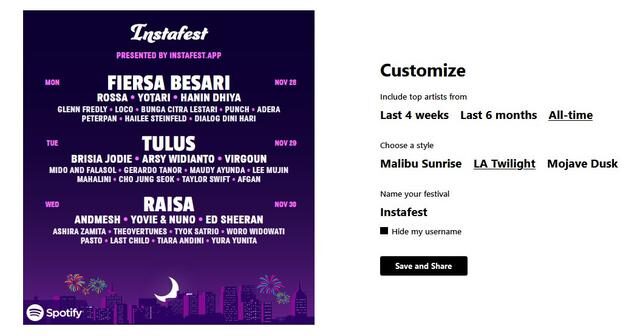 Menu Custom Dalam Spotify Instafest App