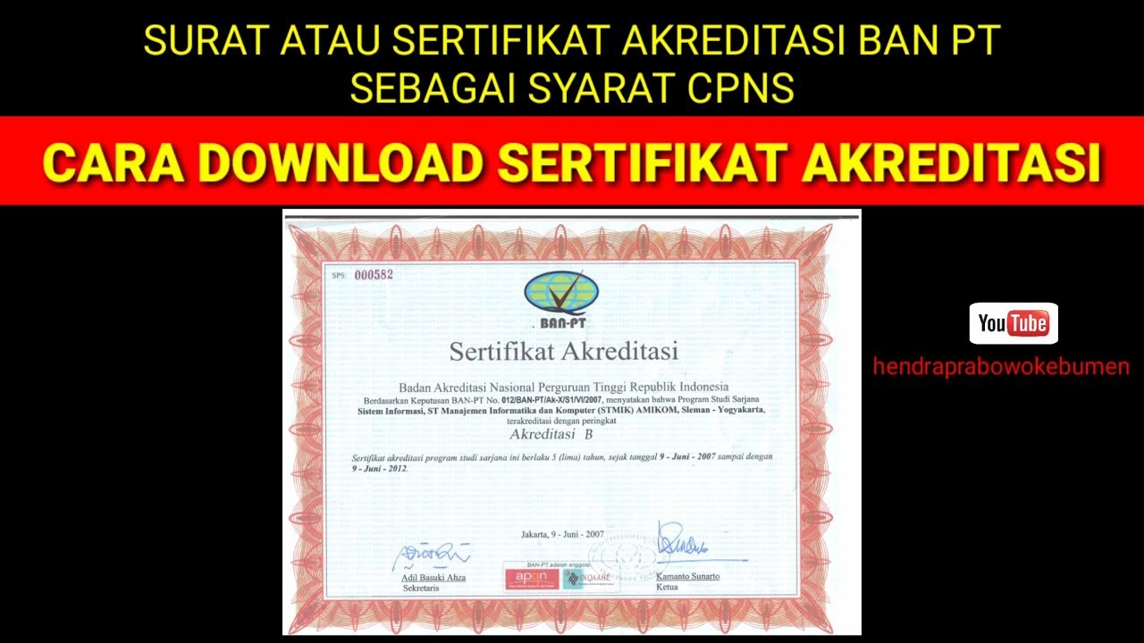 Cara download sertifikat akreditasi kampus di ban pt